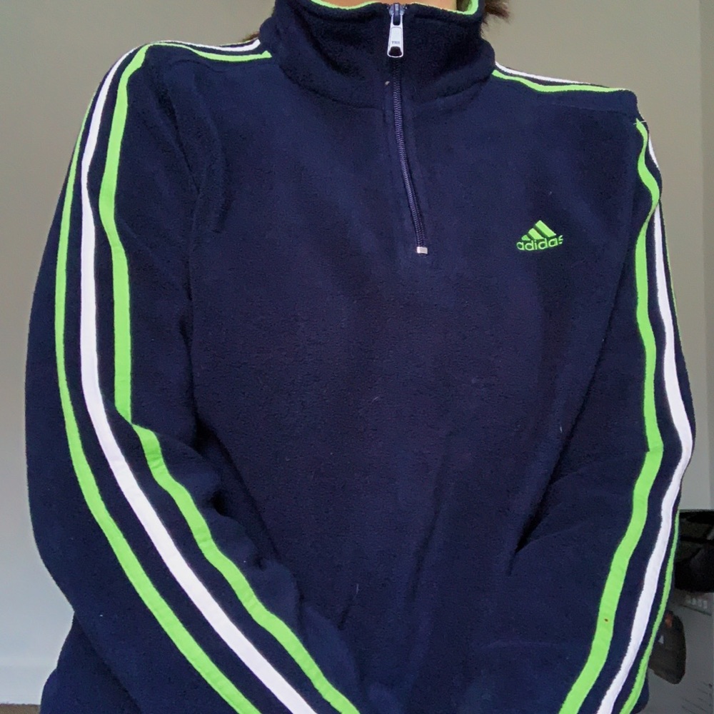 Green and White Adidas Fleece Quarter Zip